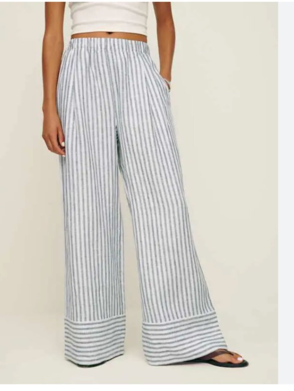 Reformation Navy and White Vertical-Stripe Wide Leg Pants